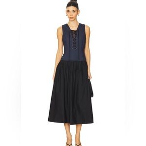 Ulla Johnson Denia Dress Twilight Elegant Navy and Black Lace-Up Dress
